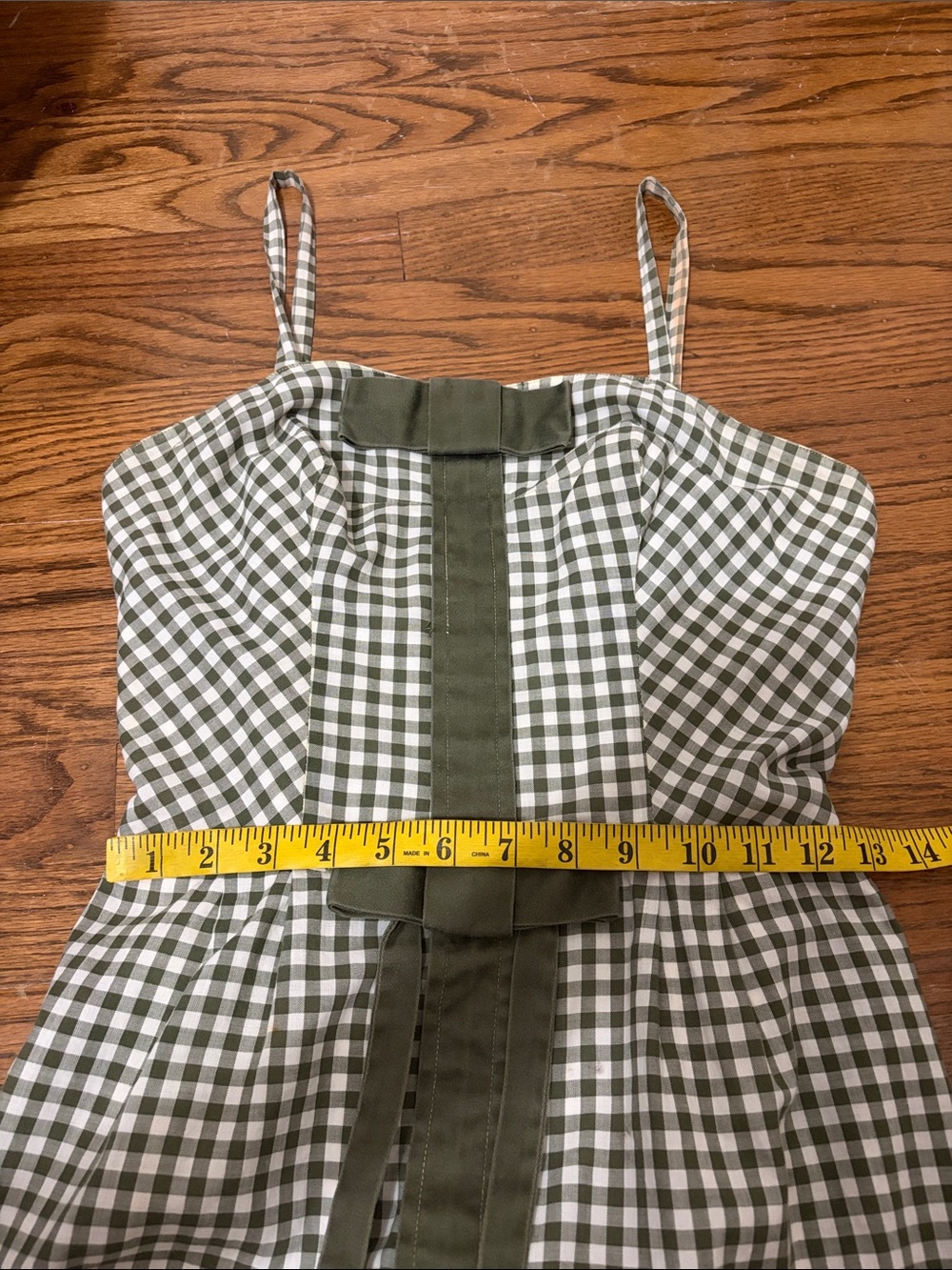 1950's Carolyn Schnurer Olive Green Gingham Bow-Accent Sundress Skort - Picture 9 of 11